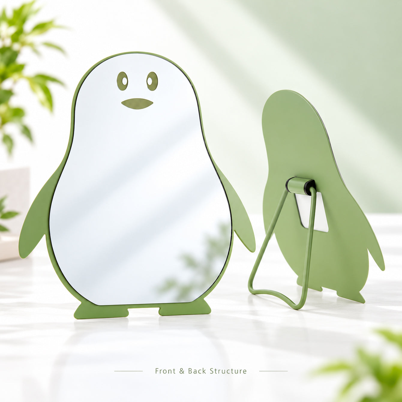 Penguin tabletop mirror front and back structure