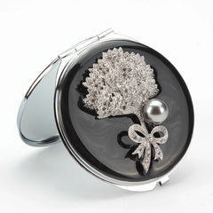Elegant Black Floral Compact Mirror with Stickers, Double-Sided Makeup Mirror for Women & Girls, Portable Pocket Mirror for Purse, Travel & Daily Use, 95% HD Reflection Gift