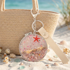 Ocean-Themed Double-Sided Folding Compact Mirror with Keychain & Wristlet - Portable 70mm Pocket Mirror with 3D Seashell & Starfish Design - Eco-Friendly HD Makeup Mirror for Women, Girls, Beach Lovers & Travel  🌊🐚