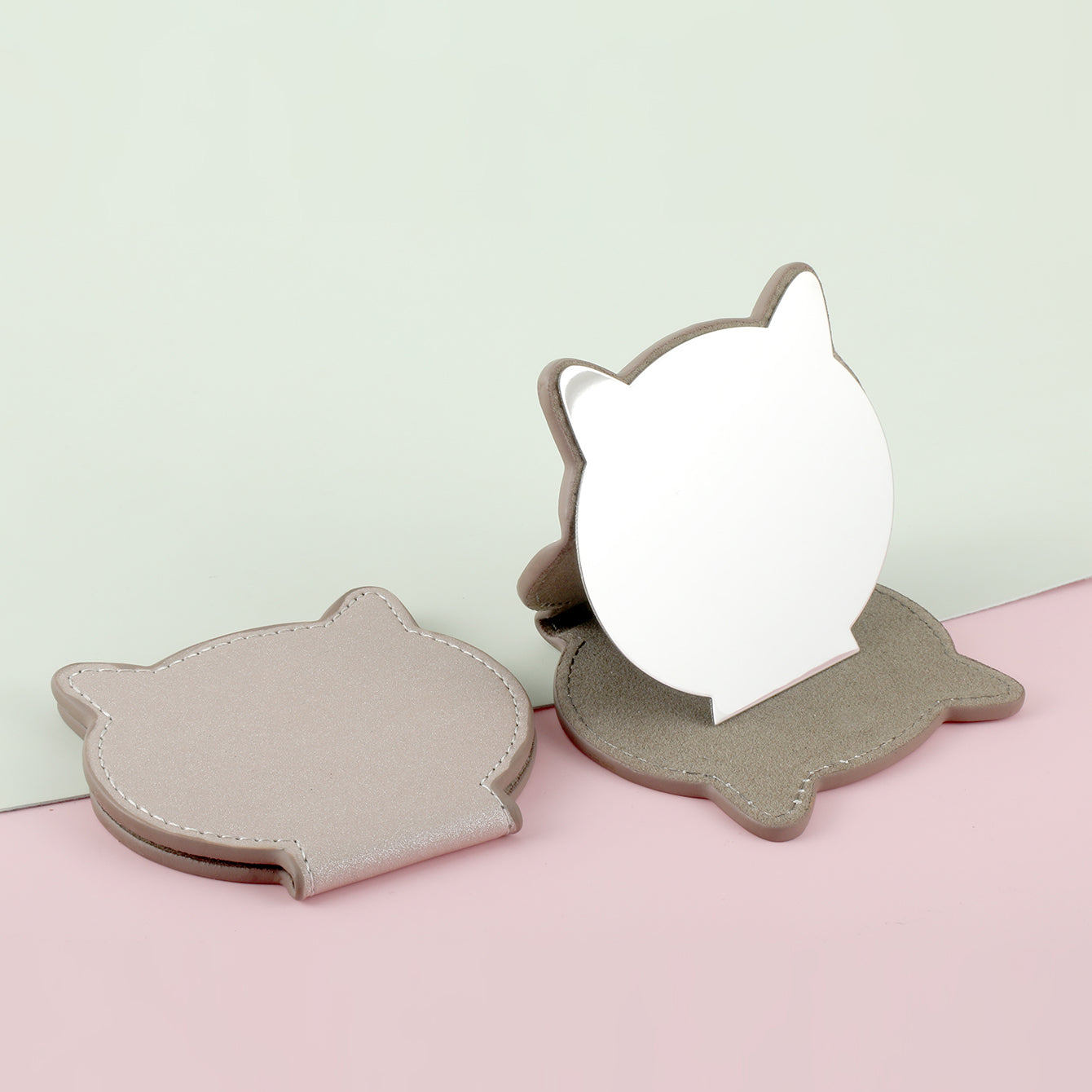 1PC Stainless Steel Makeup Mirror Heart Single Side Compact Mirror Pink And Khaki Leather Colored Letters Paints Can Be Placed Suitable For Use When Making Up Free Hands It Is The Best Choice For Home Or Gift Giving For Mother Sister And Lover