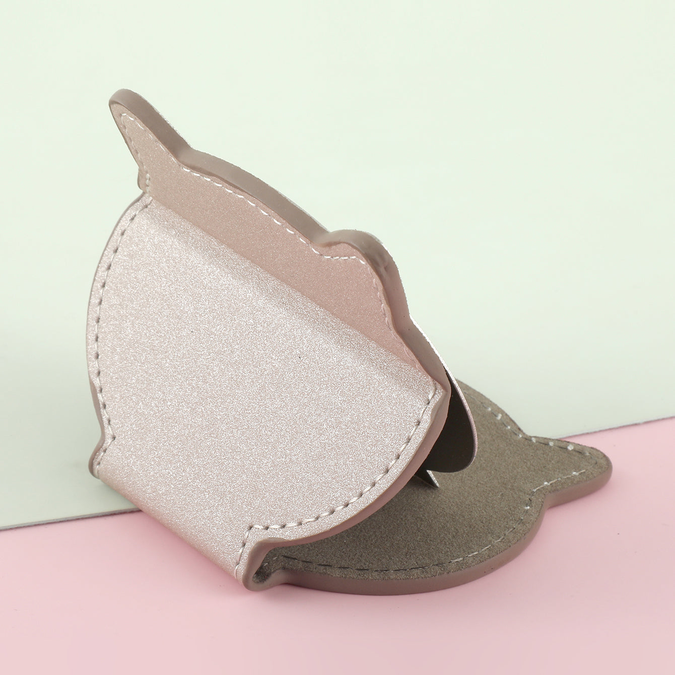 1PC Stainless Steel Makeup Mirror Heart Single Side Compact Mirror Pink And Khaki Leather Colored Letters Paints Can Be Placed Suitable For Use When Making Up Free Hands It Is The Best Choice For Home Or Gift Giving For Mother Sister And Lover