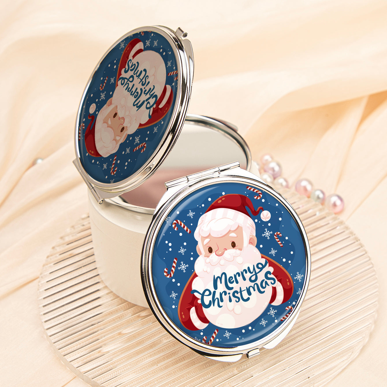 1PC Christmas Present Makeup Mirror 2X Folding Double Side Compact Mirror  Perfect Gift For Christmas For Sisters Daughters Granddaughters Aunts Mothers Grandmothers And Girlfriends Great Quality Compact Size For On The Go Beauty