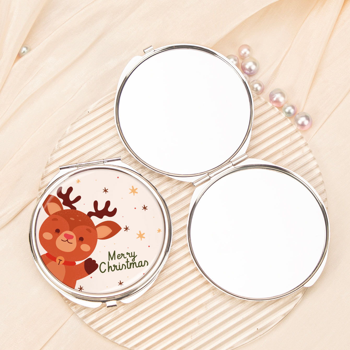 1PC Christmas Present Makeup Mirror 2X Folding Double Side Compact Mirror  Perfect Gift For Christmas For Sisters Daughters Granddaughters Aunts Mothers Grandmothers And Girlfriends Great Quality Compact Size For On The Go Beauty