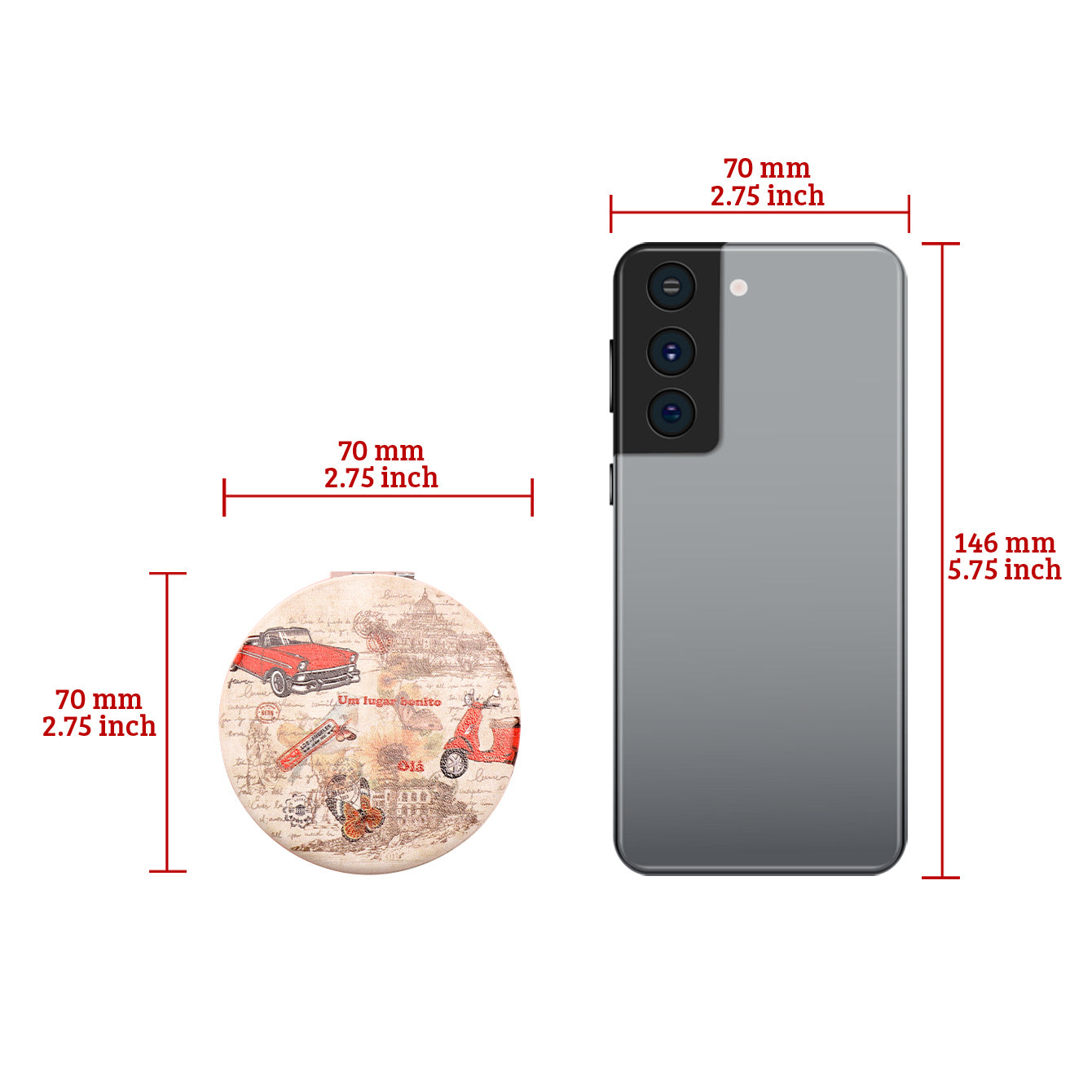 1PC PU Leather Makeup Mirror Folding Round Double Side Compact Mirror 2X Magnification Artistic Pattern Suitable As Gift For Sister And Mother Or Lover Suitable For Birthday And Valentine's Day  And Various Festivals And Also Suitable For All Occasions