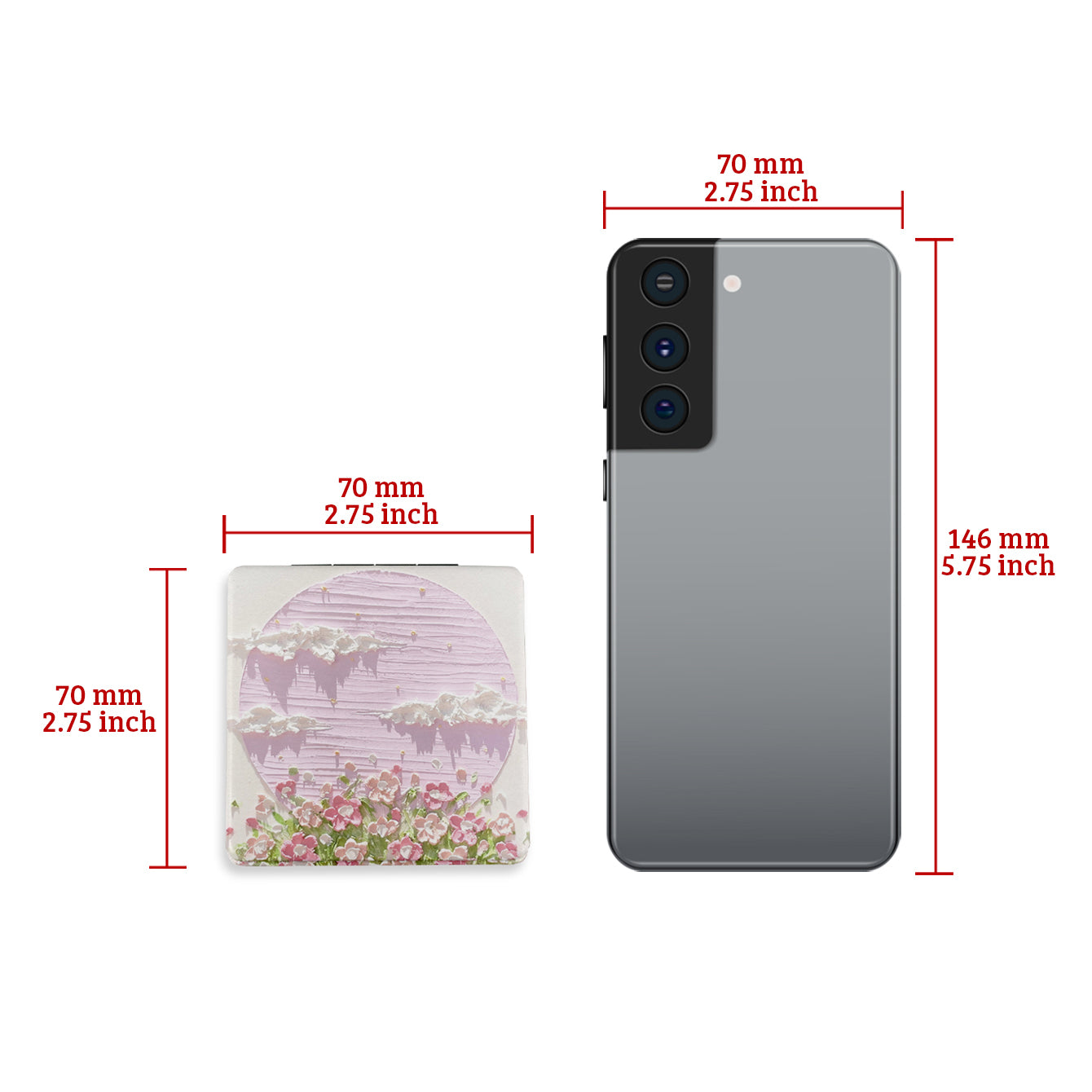 1PC PU Leather Makeup Mirror Square Folding Double-sided Cosmetic Mirror  2X Magnification Beautiful Lovely Prints Are Suitable For Girls As Gifts For Various Festivals And Also Suitable For Various Occasions At Home Outside And Other Occasions