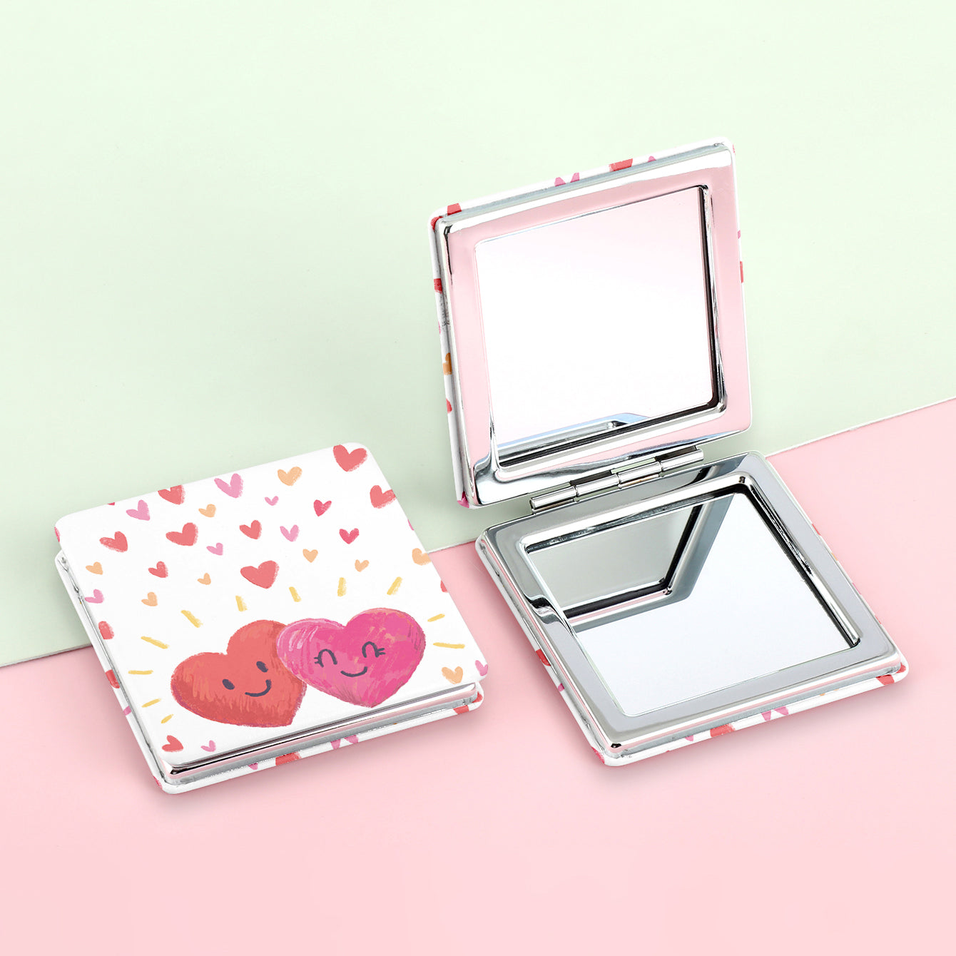 1PC PU Leather Makeup Mirror Square Folding Double-sided Cosmetic Mirror  2X Magnification Beautiful Lovely Prints Are Suitable For Girls As Gifts For Various Festivals And Also Suitable For Various Occasions At Home Outside And Other Occasions