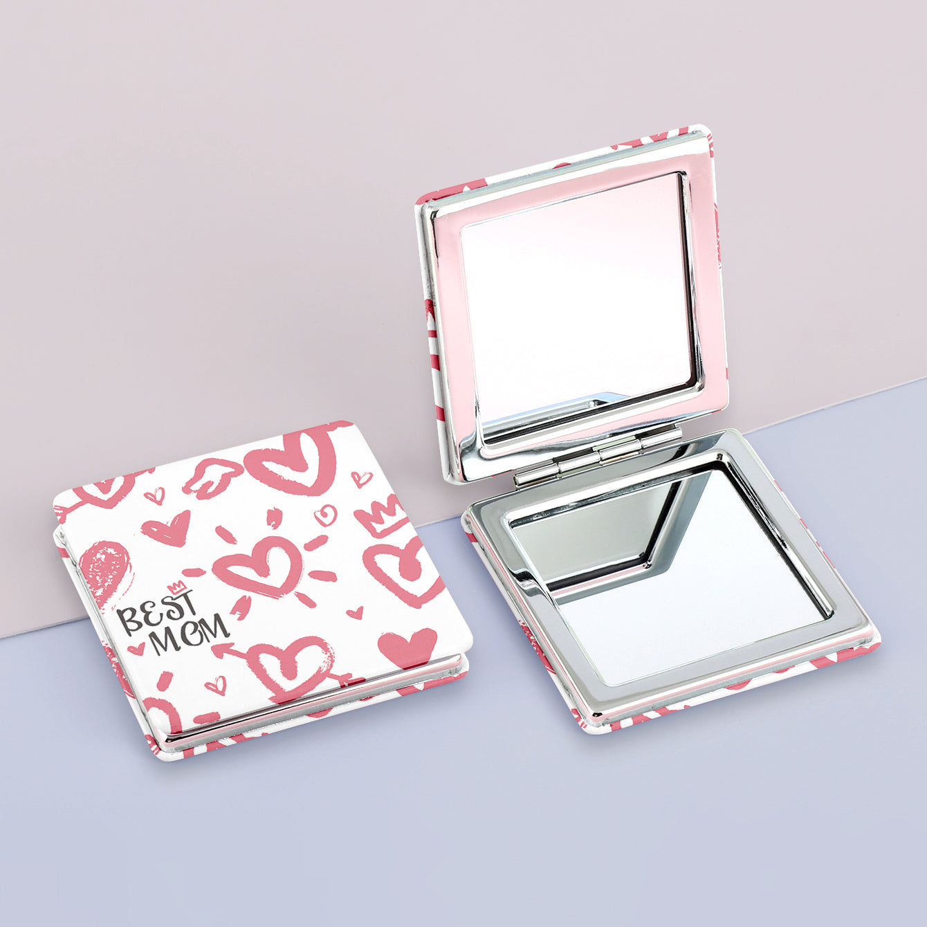 1PC PU Leather Makeup Mirror Square Folding Double-sided Cosmetic Mirror  2X Magnification Beautiful Lovely Prints Are Suitable For Girls As Gifts For Various Festivals And Also Suitable For Various Occasions At Home Outside And Other Occasions