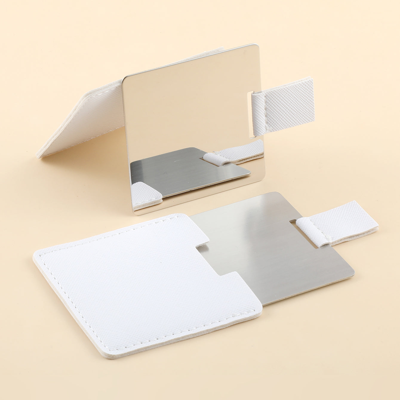 1 PC Square Sliding Single-Sided Makeup Mirror Stainless Steel With Leather Exterior Portable Compact Design Ideal For Precision Makeup Perfect Gift For Mother Daughter Sister Girlfriend Suitable For Home Office Travel And More