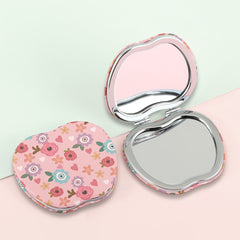 1 PC Apple-Shaped Printed PU Leather Makeup Mirror And Portable Design Dual-Sided 2X Magnification Compact Mirror For Makeup Perfect Gift For Mother Sister Girlfriend Suitable For Home Office Travel And More