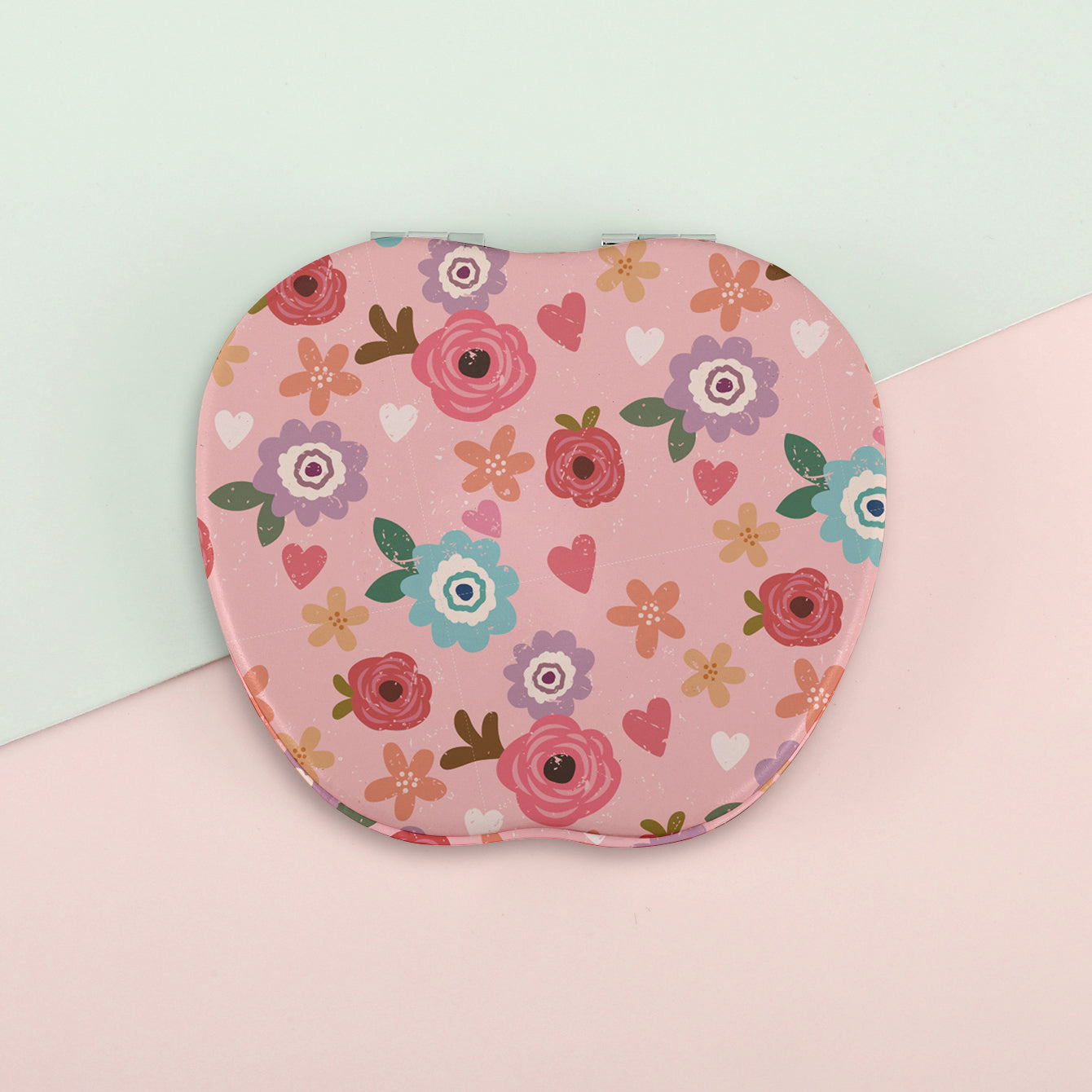 1 PC Apple-Shaped Printed PU Leather Makeup Mirror And Portable Design Dual-Sided 2X Magnification Compact Mirror For Makeup Perfect Gift For Mother Sister Girlfriend Suitable For Home Office Travel And More