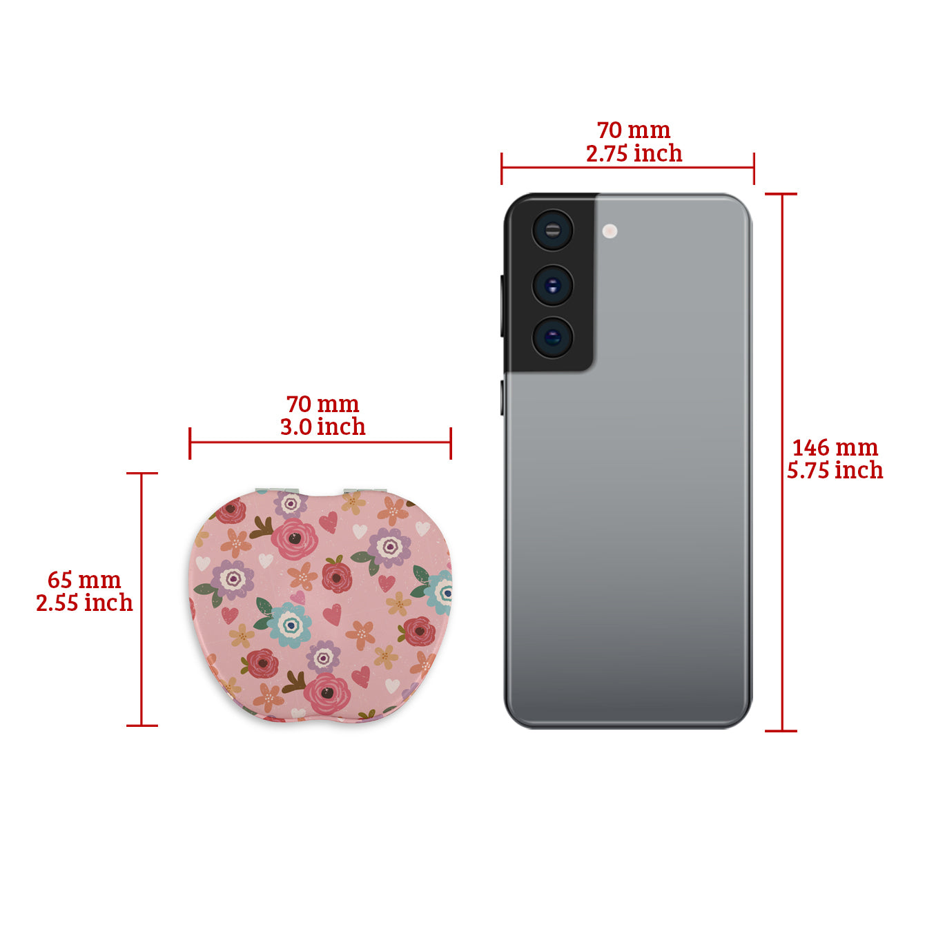 1 PC Apple-Shaped Printed PU Leather Makeup Mirror And Portable Design Dual-Sided 2X Magnification Compact Mirror For Makeup Perfect Gift For Mother Sister Girlfriend Suitable For Home Office Travel And More