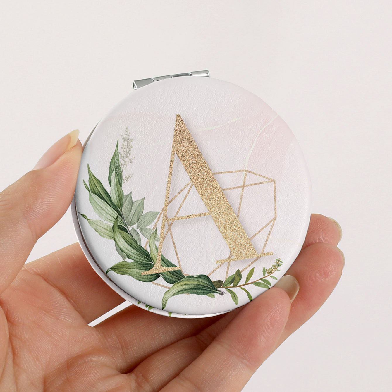 1 PC 7cm Round Double-Sided Folding Makeup Mirror PU Leather With Letter Pattern 2X Magnification Compact Portable Design Perfect For Precision Makeup Ideal Gift For Mother Daughter Sister Girlfriend Suitable For Home Office Travel And More