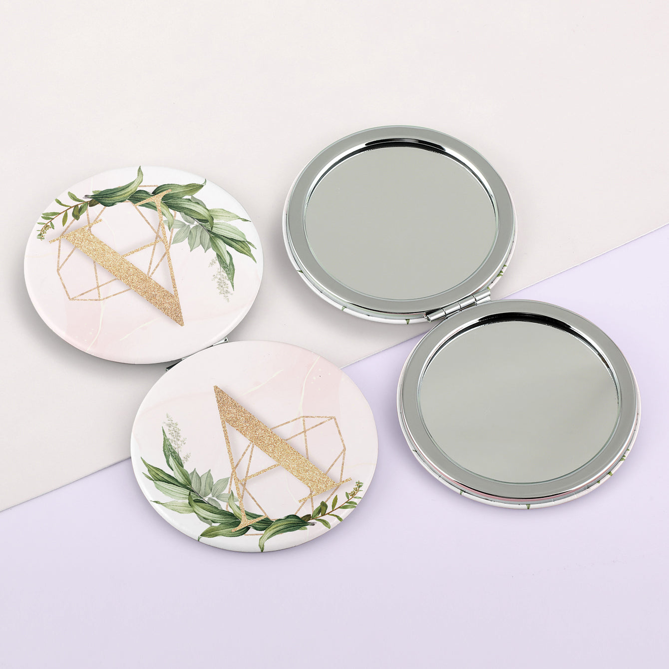 1 PC 7cm Round Double-Sided Folding Makeup Mirror PU Leather With Letter Pattern 2X Magnification Compact Portable Design Perfect For Precision Makeup Ideal Gift For Mother Daughter Sister Girlfriend Suitable For Home Office Travel And More