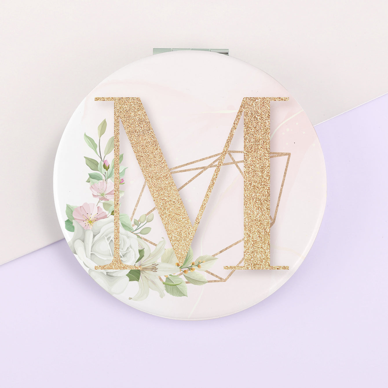 1 PC 7cm Round Double-Sided Folding Makeup Mirror PU Leather With Letter Pattern 2X Magnification Compact Portable Design Perfect For Precision Makeup Ideal Gift For Mother Daughter Sister Girlfriend Suitable For Home Office Travel And More