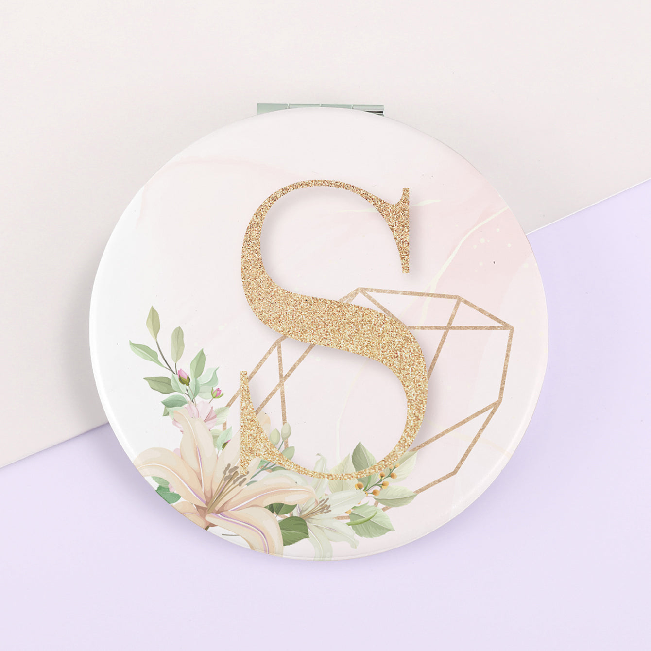 1 PC 7cm Round Double-Sided Folding Makeup Mirror PU Leather With Letter Pattern 2X Magnification Compact Portable Design Perfect For Precision Makeup Ideal Gift For Mother Daughter Sister Girlfriend Suitable For Home Office Travel And More