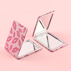 ✨ Pink Glitter Glam Compact Mirror ✨ Double-Sided HD Glass, Silver-Plated, Lips Pattern Design 🎁 The Perfect Holiday Gift for Friends! 🌟 #FashionBeauty #ShineBright #INSTrend