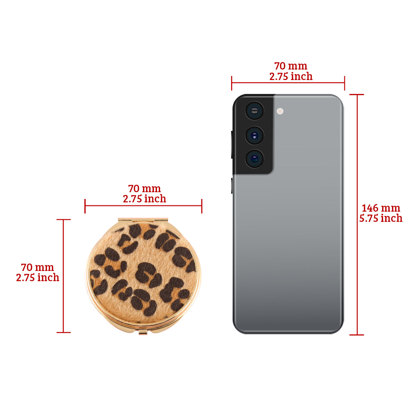 Chic Leopard Design, HD Glass Lens, Plating Gold, Metal Frame, 70*70mm Round Makeup Mirror, Show Class And Beauty
