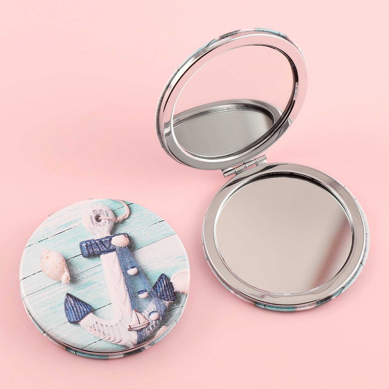 Customize Your Style, PU Leather Pattern Cosmetic Mirror, HD Glass, Plating Silver Frame, 70*70mm Round Design, Three-Color Patterns, Red, Blue and Black, Make Your Makeup More Exciting! #Personalized #EcoFriendlyFashion #SmallAndPortable