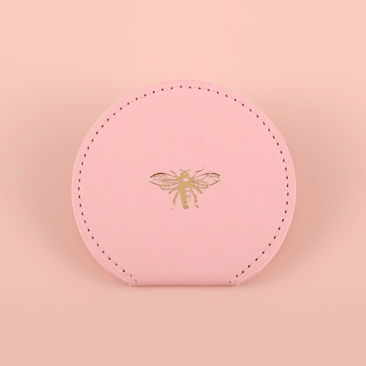 Little Bee Style PU Eco-Friendly Leather Cosmetic Mirror, Pink Color, Stainless Steel Glass Design, a Perfect Gift for Friends