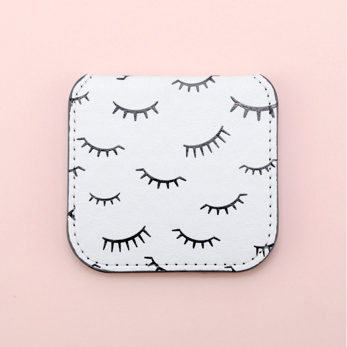 Customized Colorful Pattern, Made Of Eco-Friendly PU Leather, 75*80mm Square Stainless Steel Cosmetic Mirror, Perfect As A Gift, Warmly Share With Friends