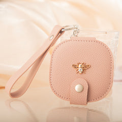 Bee Embellished Leather Compact Mirror Keychain, Round Double-Sided Folding Makeup Mirror with 95% High Reflectivity, Portable Pocket Mirror with Wrist Strap for Purse/Travel, Gift for Women & Girls