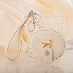 Luxury PU Leather Double-Sided Compact Mirror with Wrist Strap & Puppy Charm, Portable Folding Makeup Mirror for Women Girls Travel Purse Daily Touch-Up