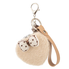 Heart Plush Compact Mirror Keychain - Cute Checkered Bow Tie Faux Fur Double-Sided Folding Travel Mirror - Soft Fluffy Pocket Bag Charm Vanity Mirror with Wrist Lanyard & Bell for Women, Girls & Kids 💖🎀