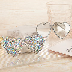 Rhinestone Heart-Shaped Compact Mirror Keychain, Sparkly Double-Sided Folding Makeup Mirror with 95% High Reflectivity, Portable Pocket Mirror for Purse/Keys, Gift for Women & Girls