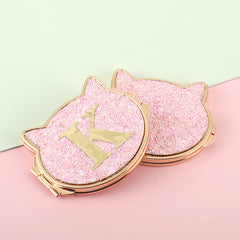 Cute Cat Ear Chunky Glitter Compact Mirror - Luxury Gold Electroplated Metal Double-Sided Folding Pocket Vanity Mirror with Sparkly Sequins & HD Glass for Purse, Travel, Girls & Gifts 🐱✨💖
