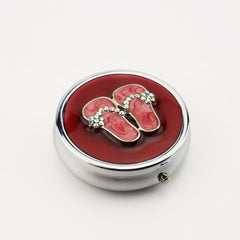 Round Rhinestone & Enamel Pill Box with Mirror, Butterfly Decor Portable Pill Organizer