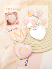 Personalized Heart Shaped Pink Aluminum Compact Mirror with Monogram Initial - Double Sided Folding Pocket Vanity Mirror with HD Glass & Optional Gift Box Package for Purse, Travel, Bridesmaids & Valentine's Day Gifts 💖🪞🎁✨
