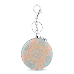 Round Compact Mirror Keychain with Song Brocade Fabric, Double-Sided Folding Makeup Mirror with Plastic Frame & Glass Mirror, Portable Purse Mirror for Women Girls Travel Daily Use
