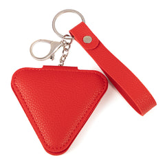 Triangle-Shaped Red PU Leather Compact Mirror with Keychain & Wristlet - Portable Double-Sided Folding Travel Mirror - High-Definition Pocket Mirror for Women, Girls & Students, Perfect for Handbags, Backpacks & Keys 🌸✨