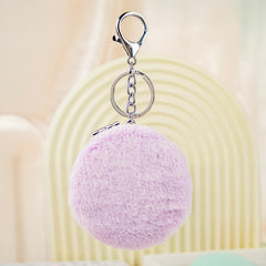 Round Plush Compact Mirror Keychain, Double-Sided Pocket Makeup Mirror with Soft Faux Fur Cover, Portable Travel Cosmetic Mirror for Women & Girls