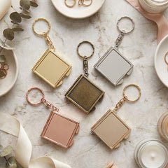Mini Square Compact Mirror Keychain, Double-Sided Pocket Makeup Mirror with Electroplated Metal Frame, Portable Travel Mirror for Women & Girls