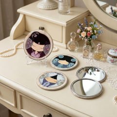 Vintage Cartoon Compact Mirror, Single-Sided HD Makeup Mirror with Elegant Art Design, Portable Pocket Mirror