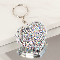 Rhinestone Heart-Shaped Compact Mirror Keychain, Sparkly Double-Sided Folding Makeup Mirror with 95% High Reflectivity, Portable Pocket Mirror for Purse/Keys, Gift for Women & Girls