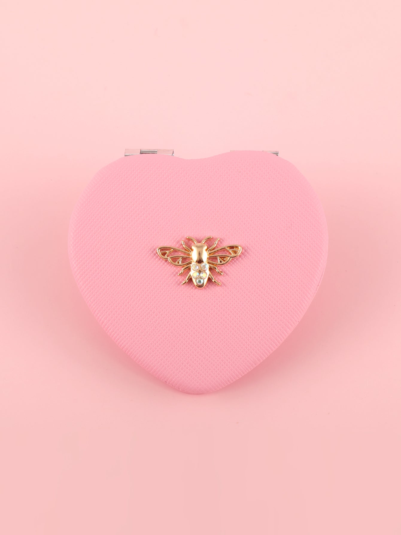 Vintage honeybee PU leather compact mirror with gold-tone bee emblem and double-sided glass
