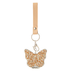 Butterfly Rhinestone Compact Mirror Keychain PU Leather Strap Folding Pocket Mirror Bling Dual Sided Plastic Vanity Mirror