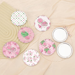 Pink Watermelon Compact Mirror Round PU Leather Folding Pocket Mirror Dual Sided Metal Cosmetic Mirror Summer Fruit Makeup