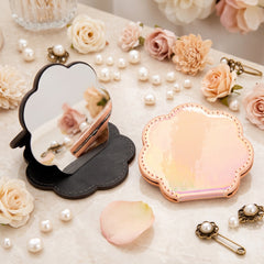 Flower Shaped Stainless Steel Single Sided Makeup Mirror With Laser Matte Leather Case Multiple Color Options Elegant And Stylish