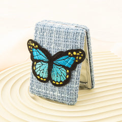 3D Butterfly Rectangle Compact Mirror Tweed Fabric Folding Pocket Mirror Portable Metal Dual Sided Makeup Vanity Mirror