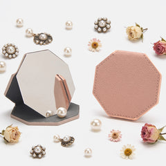 Octagon Stainless Steel Compact Mirror Single-Sided With Leather Case Multiple Color Options For Elegant Display