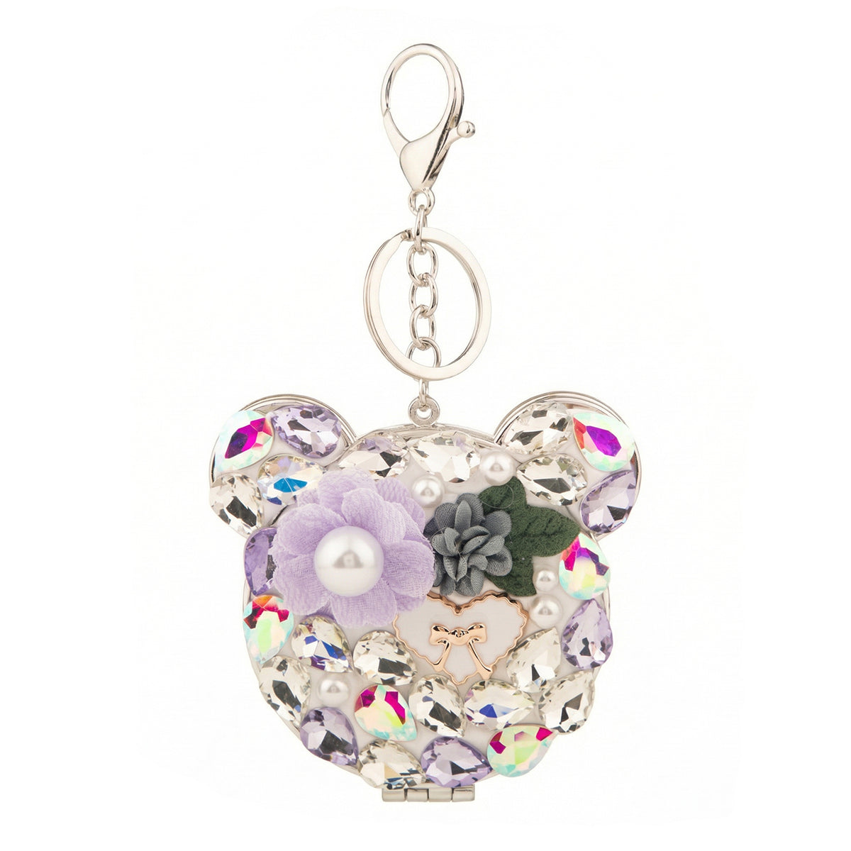 Bling Bear Compact Mirror with Rhinestones, Double-Sided Folding Makeup Mirror, Portable Keychain Mirror for Purse, Travel, Gift for Women Girls