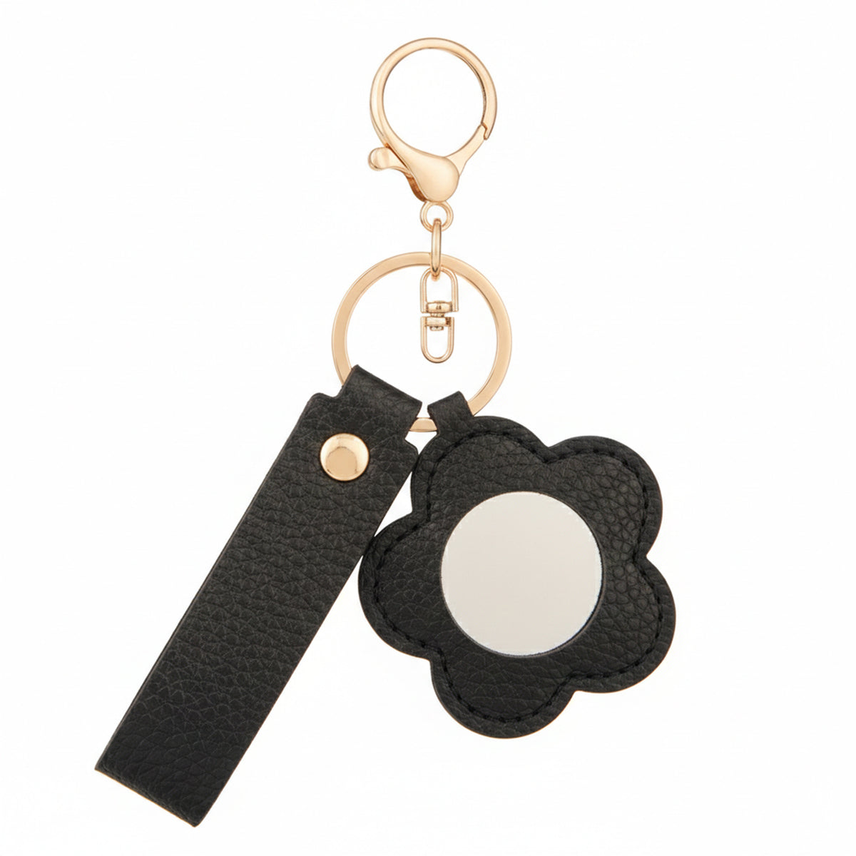 Litchi Grain PU Leather Small Flower-Shaped Compact Mirror Keychain - Multi-Color Cute HD Swivel Folding Double-Sided Travel Mirror