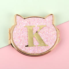 Cute Cat Ear Chunky Glitter Compact Mirror - Luxury Gold Electroplated Metal Double-Sided Folding Pocket Vanity Mirror with Sparkly Sequins & HD Glass for Purse, Travel, Girls & Gifts 🐱✨💖
