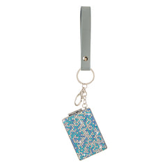 Rectangle Rhinestone Compact Mirror Keychain PU Leather Wristlet Strap Folding Pocket Mirror Bling Dual Sided Cosmetic Mirror