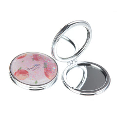 Sparkling Quicksand Liquid Printed Compact Mirror - Cute Round Silver Plastic Frame Double-Sided Folding Pocket Vanity Mirror with Floating Glitter & HD Glass for Purse, Travel & Gifts ✨⏳🪞