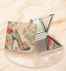 Vintage High Heel Compact Mirror Square PU Leather Folding Pocket Mirror Silver Metal Frame Dual Sided HD Glass Vanity CZPU2405274