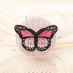 3D Embroidered Butterfly Compact Mirror Round Tweed Fabric Folding Pocket Mirror Portable Metal Makeup Vanity Mirror